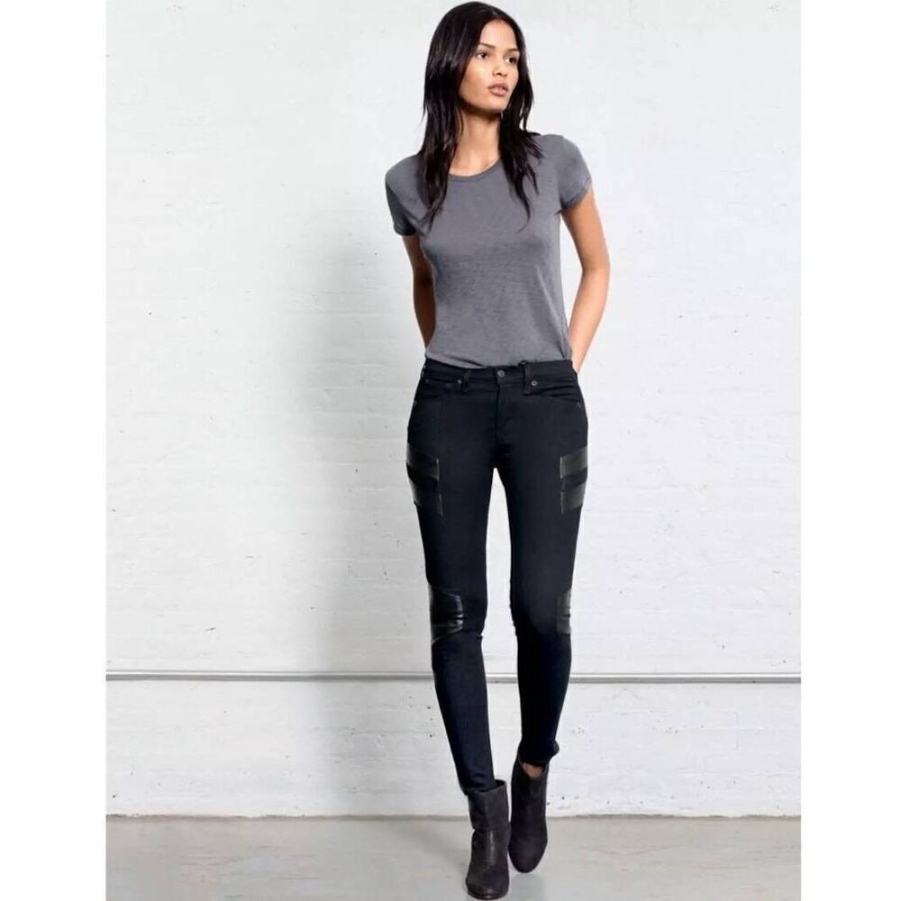 Rag and Bone Halifax Jeans Leather Panel Midnight Wash Size 25